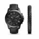 RELOJ FOSSIL SET/ CORREA NEGRA DE CUERO, CAJA DE ACERO INOXIDABLE, CABALLERO
